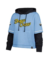 '47 Brand Women's Powder Blue Milwaukee Brewers City Connect Shortstop Cropped Pullover Hoodie