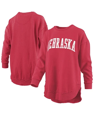 Pressbox Women's Scarlet Nebraska Huskers Melange Poncho Vintage Fleece Long Sleeve Pullover Sweatshirt