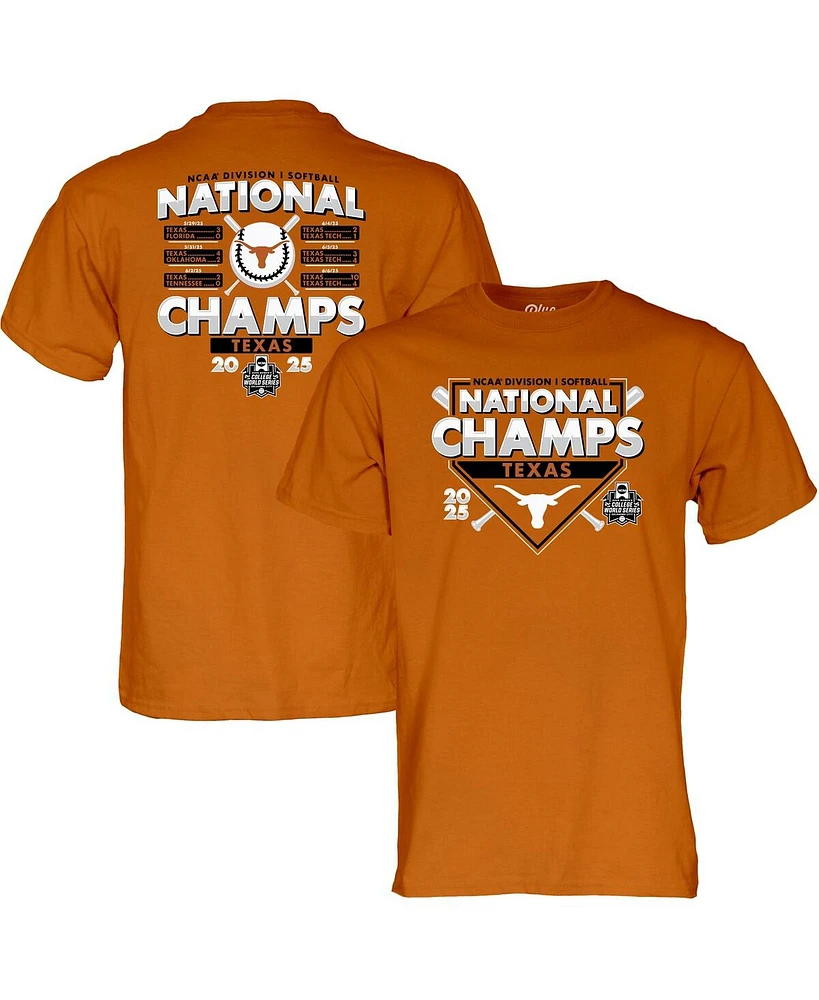 Blue 84 Men's and Women's Texas Orange Longhorns 2025 Ncaa Softball College World Series Champions Schedule T-Shirt
