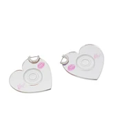 Betsey Johnson Rhodium Straight Heart Cd Hoop Earrings