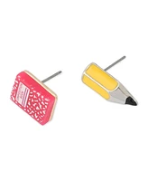 Betsey Johnson Multi-Colored Straight Pencil Notebook Mismatch Earrings