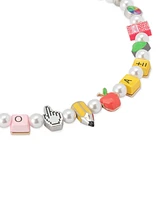 Betsey Johnson Faux Stone Straight Back to School Motif Cultivated Pearl Collar Necklace