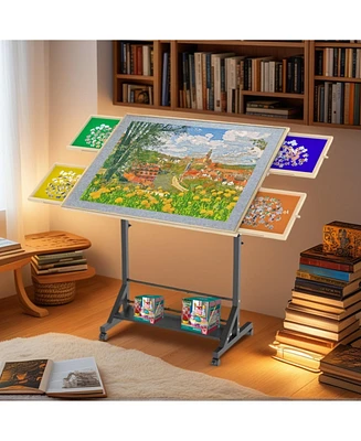 Streamdale Furniture Adjustable Tilting Wooden Puzzle Table with Wheels & Cover