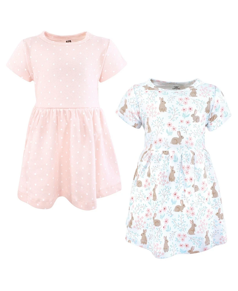 Hudson Baby Infant and Toddler Girls Cotton Dresses, Floral Bunnies