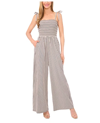 CeCe Women's Tie Strap Smocked Bodice Jumpsuit