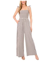 CeCe Women's Tie Strap Smocked Bodice Jumpsuit