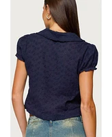 Edikted Women's Lanie Eyelet Tailored Button Up Shirt