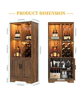 Vlsrka Modern style home bar cabinet with Led lights and tempered glass doors.