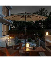 11 Ft Solar Sunshade Patio Umbrella with 32 Led Lights, Crank Control, Adjustable Tilt Angle,Beige