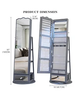 Vlsrka 60° Rotating Full-Length Mirror Jewelry Cabinet with Lights