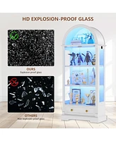 Vlsrka 4-tier shelves, motion sensor lights, 72" arched glass display cabinet.
