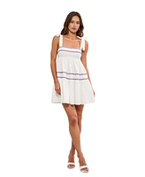 Modenaire Women's Sleeveless Tiered Embroidered Trim Mini Dress
