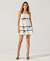 Modenaire Women's Spaghetti Strap Ruffled Trim Bow Accents Mini Dress
