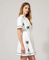 Modenaire Women's Short-Sleeve Embroidered Scalloped Shirt Dress