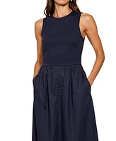 Modenaire Women's Sleeveless Crewneck Gathered Waist Midi Dress