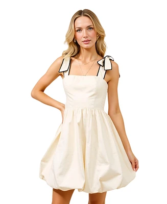 Modenaire Women's Bow Strap Square Neckline Mini Dress