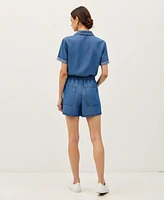 Modenaire Women's Utility Button-Up Drawstring Waist Romper