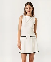 Modenaire Women's Sleeveless A-Line Contrast Trim Faux Pocket Mini Dress