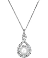 White Cultured Pearl (6-1/2mm) and Diamond (1/4 ct. t.w.) Pendant Necklace 14k Gold