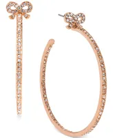 Betsey Johnson Medium Rose Gold-Tone Crystal Bow Hoop Earrings