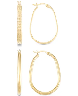 2-Pc. Brushed and Polished Oval Hoop Earrings Set 14k Gold Over Sterling Silver