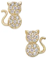 Cubic Zirconia Kitty Cat Stud Earrings in 10k Gold