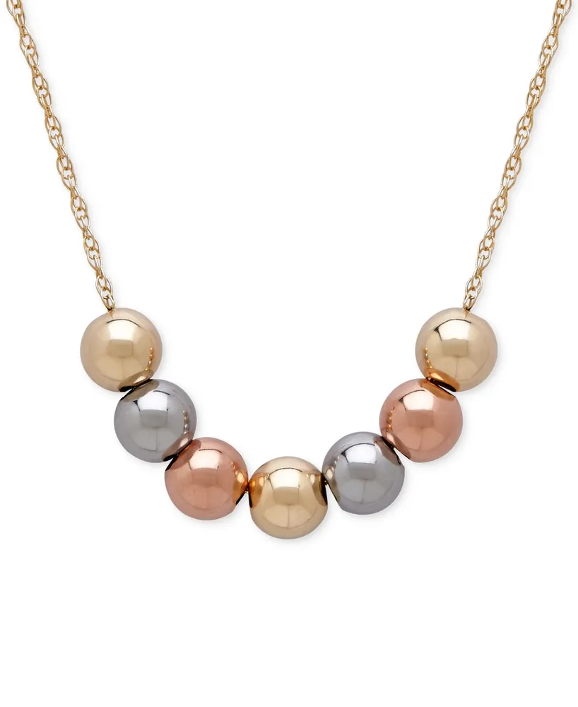 Tri-Tone Beaded Necklace in 10k Yellow, White and Rose Gold - Tri