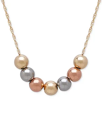 Tri-Tone Beaded Necklace in 10k Yellow, White and Rose Gold - Tri