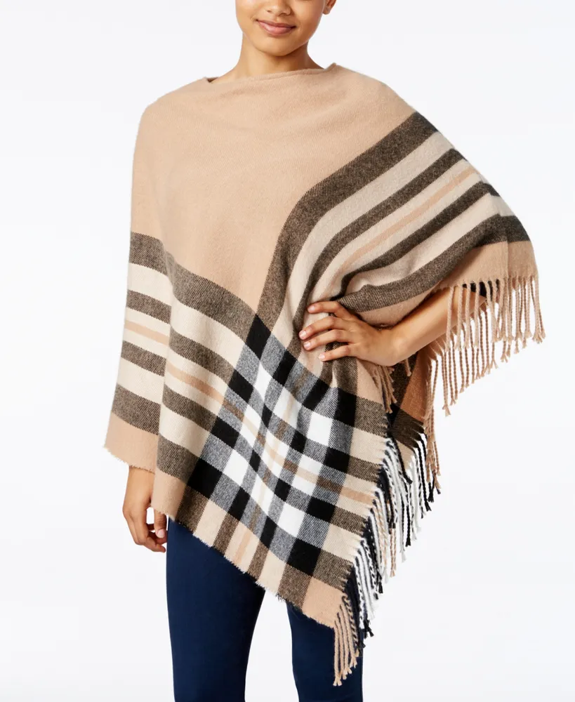 Fraas Women's Plaid Brushed Poncho Sweater, Created for Macy's
