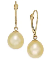 Cultured Oval Golden South Sea Pearl (9mm) Drop Earrings in 14k Gold