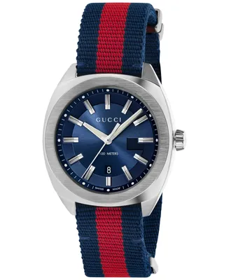 Gucci Men's GG2570 Swiss Blue-Red-Blue Web Nylon Strap Watch 41mm YA142304