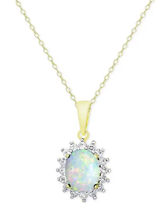 18" Opal (1-1/2 ct. t.w.) and White Topaz (5/8 ct. t.w.) Pendant Necklace in 18k Gold-Plated Sterling Silver