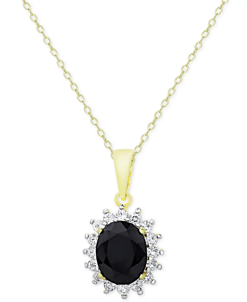 Sapphire (3 ct. t.w.) and White Topaz (5/8 ct. t.w.) Pendant Necklace in 18k Gold-Plated Sterling Silver