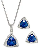 Lab-Grown Blue Sapphire (3 ct. t.w.) and White Sapphire (1/3 ct. t.w.) Pendant Necklace and Matching Stud Earrings Set, in Sterling Silver