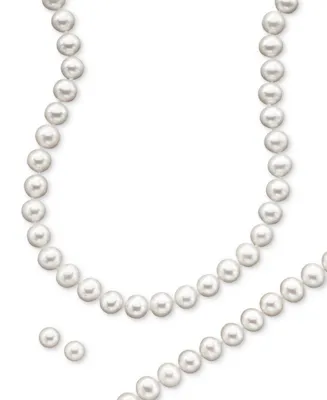 Cultured Freshwater Pearl Necklace (8-9mm), Stud Earrings (7mm) & Bracelet (8