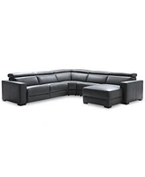 Nevio 124" 5-pc Leather Sectional Sofa with Chaise, 1 Power Recliner and Articulating Headrests, Created for Macy's