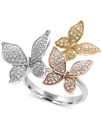 Trio by Effy Diamond Pave Butterfly Ring (5/8 ct. t.w.) in 14K Yellow, White and Rose Gold - Tri