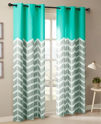 Intelligent Design Alex Chevron Printed Room Darkening Curtains, Grommet Top for Bedroom and Living Room, inch length 2 panels set