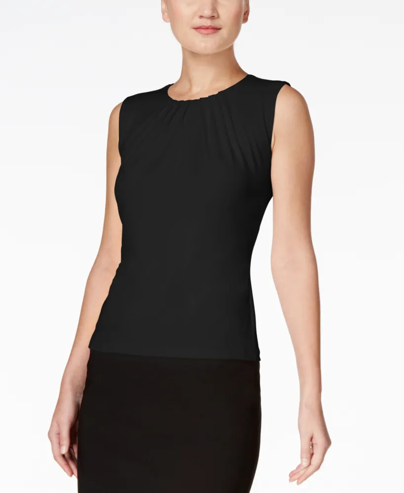 Calvin Klein Pleat Neck Sleeveless Top, Regular and Petite Sizes - Macy's