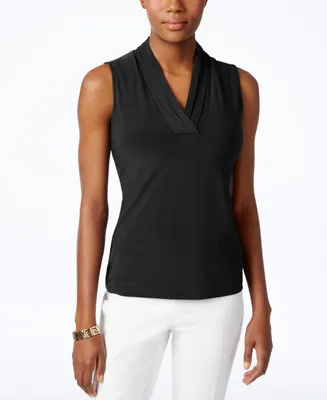 Anne Klein Petite Pleated V-Neck Top