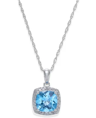 Amethyst (1-1/5 ct. t.w.) and Diamond (1/10 ct. t.w.) Pendant Necklace in 14k White Gold (Also in Blue Topaz)