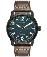 Citizen Men's Eco-Drive Military Brown Leather Strap Watch 42mm BM8478-01L