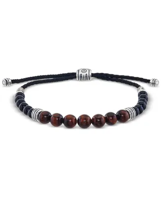 Esquire Men's Jewelry Tiger's Eye (8mm) and Onyx (6mm) Beaded Bolo Bracelet in Sterling Silver, Created for Macy's