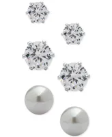 Anne Klein 3-Pc. Set Crystal and Imitation Pearl Stud Earrings