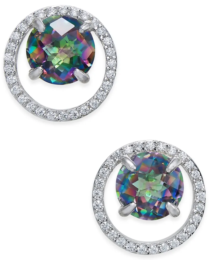 Mystic Topaz (1-3/4 ct. t.w.) and Diamond (1/6 ct. t.w.) Circle Stud Earrings in Sterling Silver