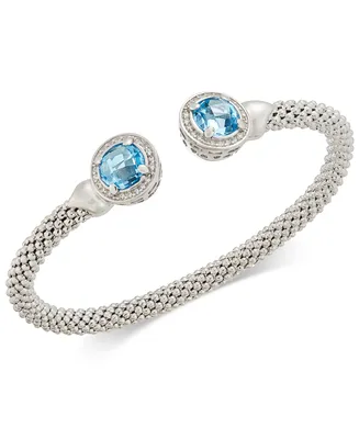 Blue Topaz (4-1/2 ct. t.w.) & Diamond (1/3 ct. t.w.) Mesh Cuff Bracelet in Sterling Silver