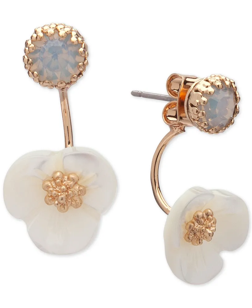 lonna & lilly Gold-Tone White Flower Front and Back Earrings