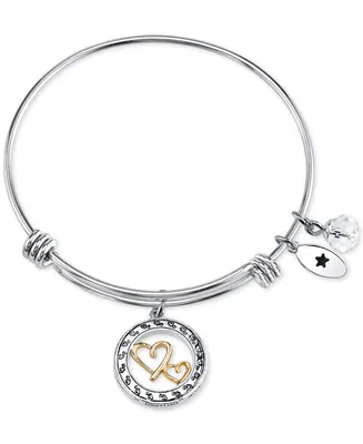 Unwritten Two-Tone Double Heart Mother Daughter Charm Bangle Bracelet in Stainless Steel with Silver Plated Charms - Two