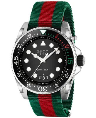 Gucci Dive Green & Red Nylon Strap Watch 44mm