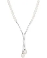 Arabella Cultured Freshwater Pearl (5mm & 10 x 8mm) & Cubic Zirconia Lariat Necklace in Sterling Silver, Created for Macy's